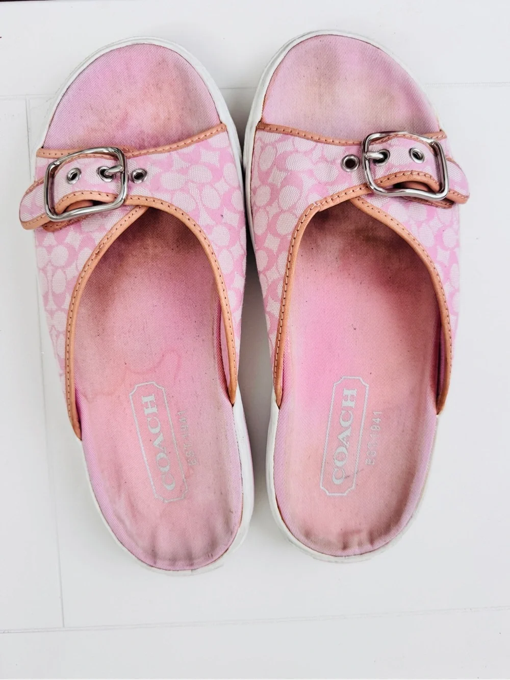 Coach Pink Signature Buckle Slip-On Sandals